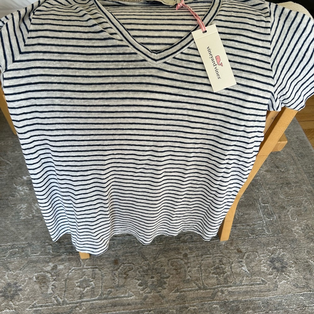 Vineyard Vines Navy and White Striped V-Neck Tee